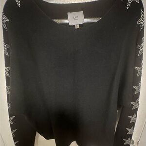 LIV Milano Black Sweater with Star rhinestone Accents Large